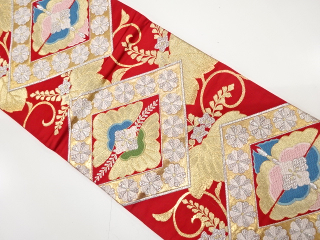 JAPANESE KIMONO / ANTIQUE FUKURO OBI / SILK / WOVEN PAULOWNIA ARABESQUE